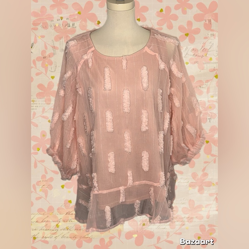 Blush sheer Women's Blouse GiGiO USA large fairycore bohemian